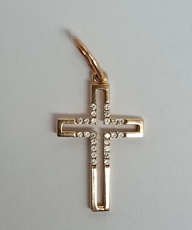 Підвіс-хрест з червоного золота з цирконієм (33820704) 0