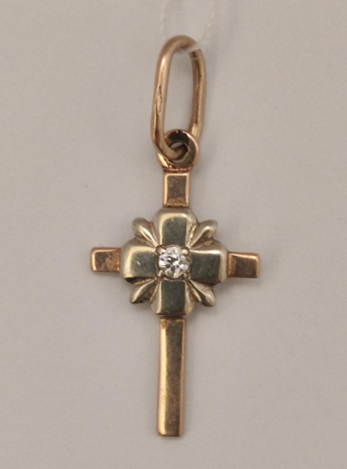 Підвіс-хрест з червоного та білого золота з цирконієм (33466996) 0