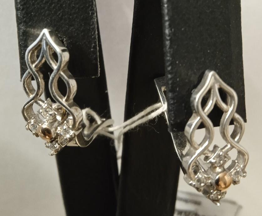 Срібні сережки з позолотою та цирконієм (30261751) 0