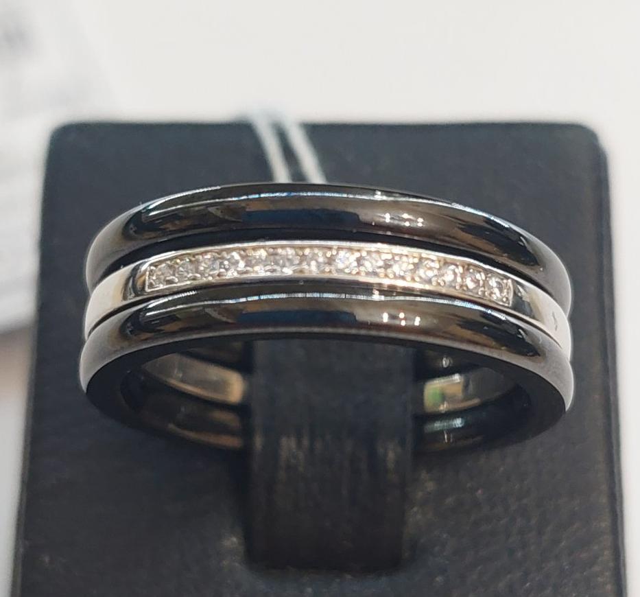 Серебряное кольцо тройное с керамикой и цирконием (29643798)  0