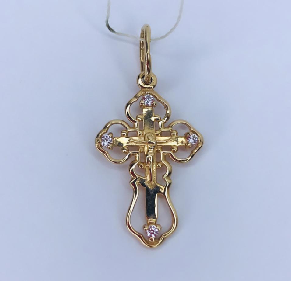 Підвіс-хрест з червоного золота з цирконієм (31477510) 0