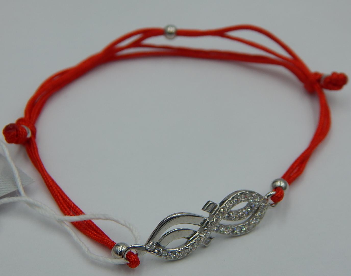 Браслет красная нить с серебряной вставкой и цирконием (29874252) 0
