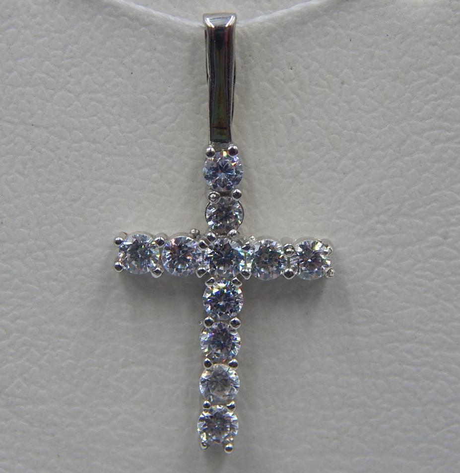 Срібний підвіс-хрест із цирконієм (32226944) 0