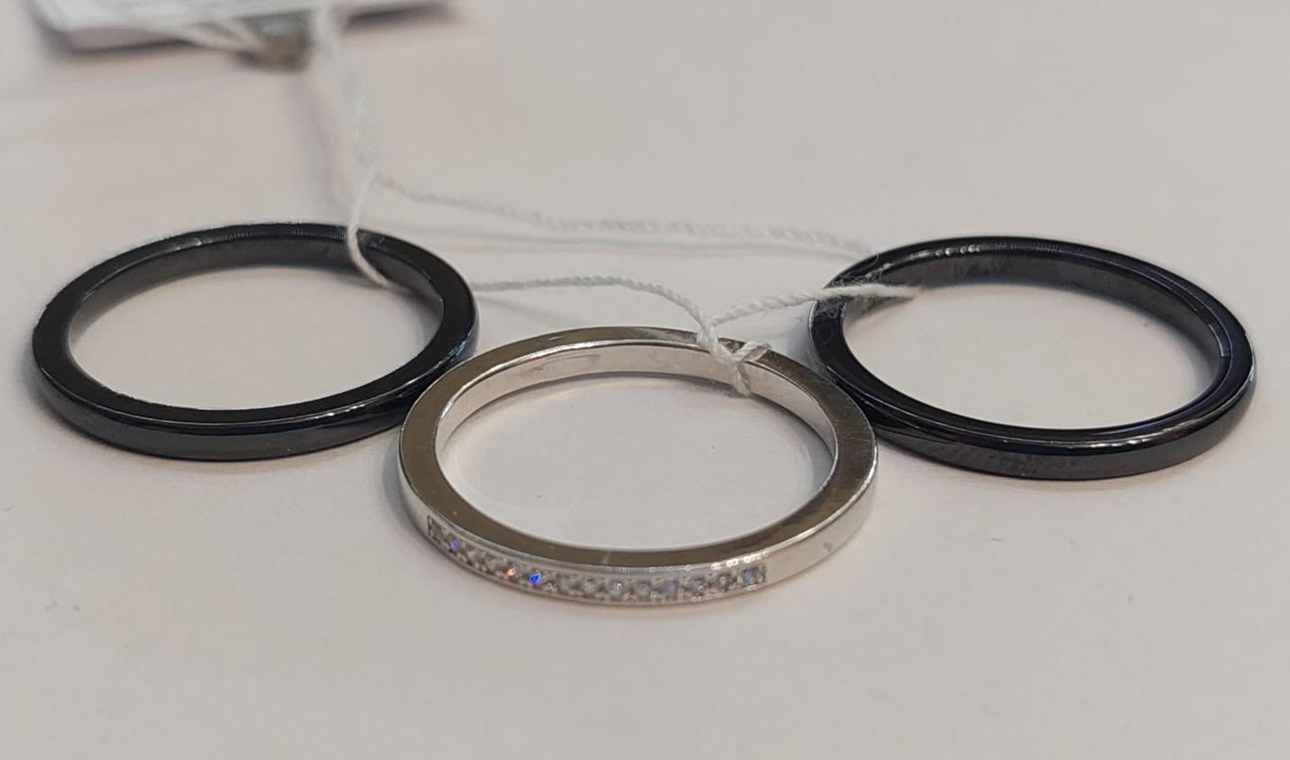 Серебряное кольцо тройное с керамикой и цирконием (29643798)  1