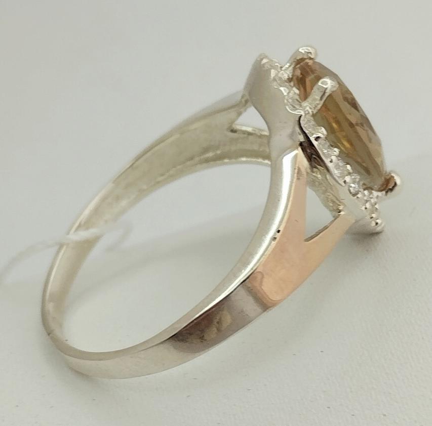 Серебряное кольцо с золотой вставкой, султанитом и цирконием (33756628) 2
