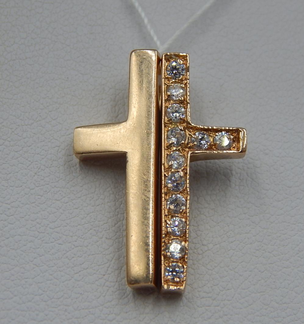 Підвіс-хрест з червоного золота з цирконієм (33652438) 0