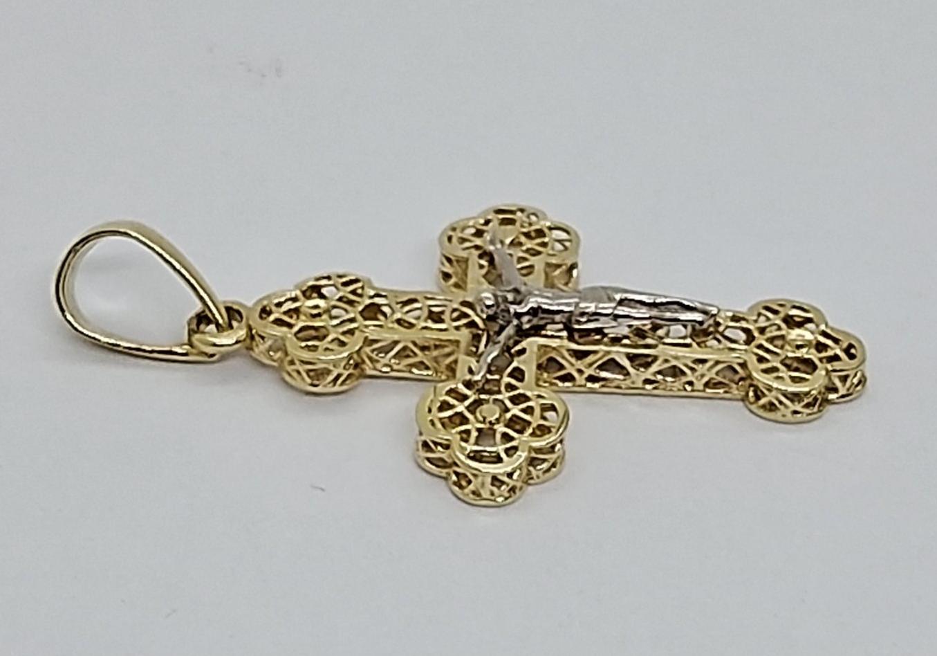 Подвес-крест из желтого и белого золота (33814829)  2
