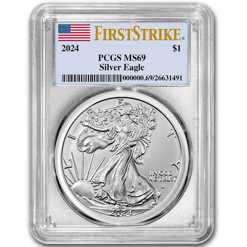 Серебряная монета 1oz Американский Орел 1 доллар 2024 США (PCGS MS69, First Strike) (33335224) 5