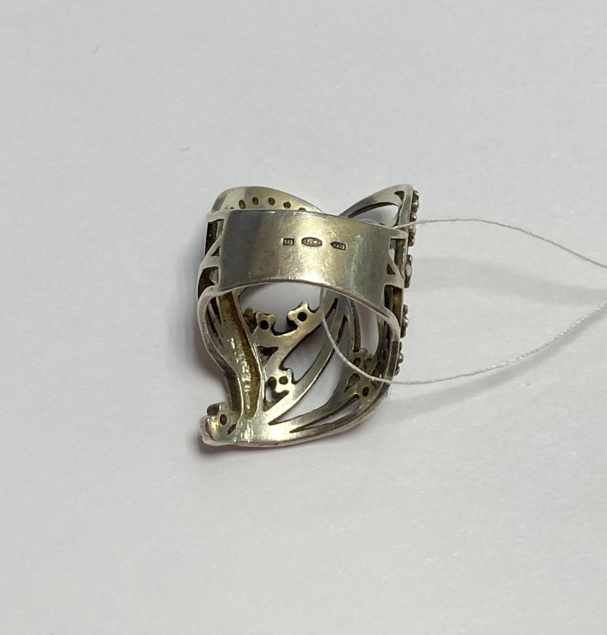 Серебряное кольцо с золотой вставкой и цирконием (33751381) 3