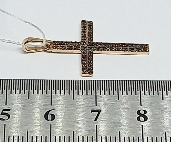 Підвіс-хрест із червоного золота з цирконієм (29459311) 1