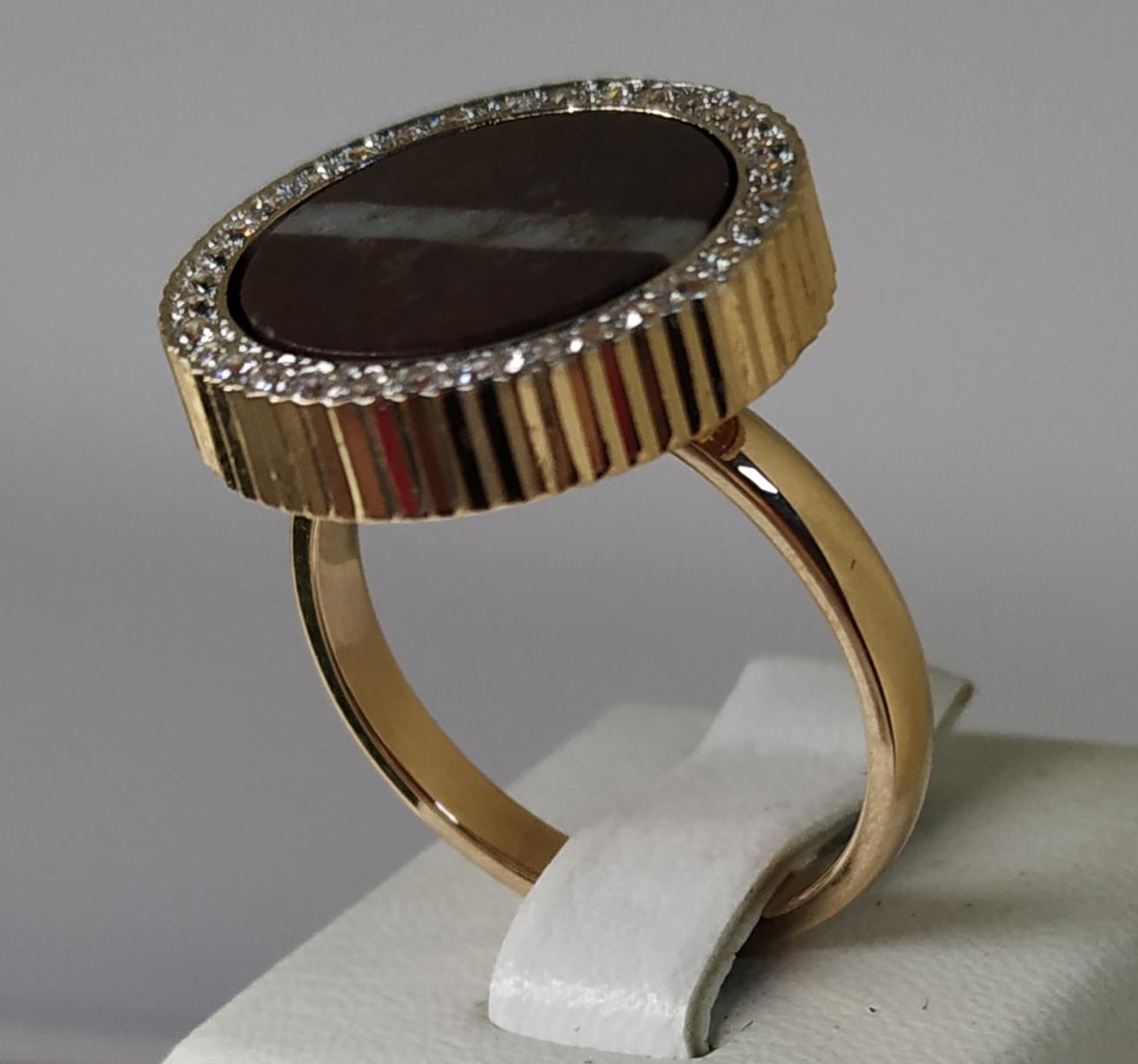 Кольцо из красного золота с природным самоцветом и цирконием (30488324) 4