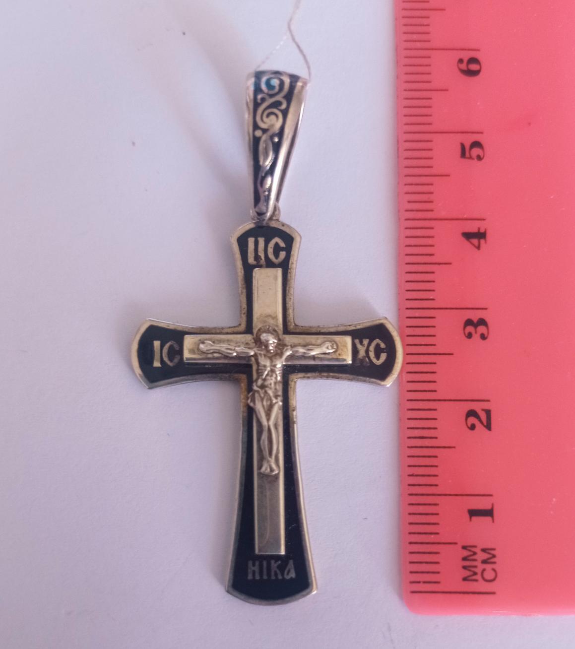 Срібний підвіс-хрест з емаллю (33633603) 2