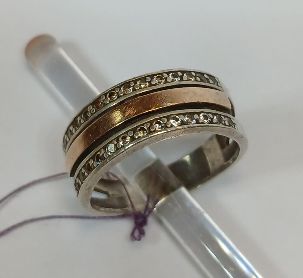 Серебряное кольцо с цирконием и позолотой (33770523) 0