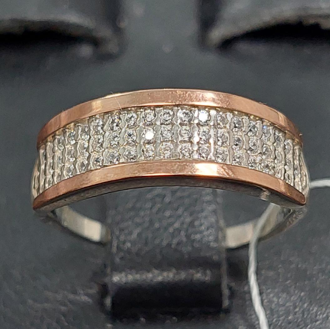 Серебряное кольцо с золотой вставкой и цирконием (33793958) 0