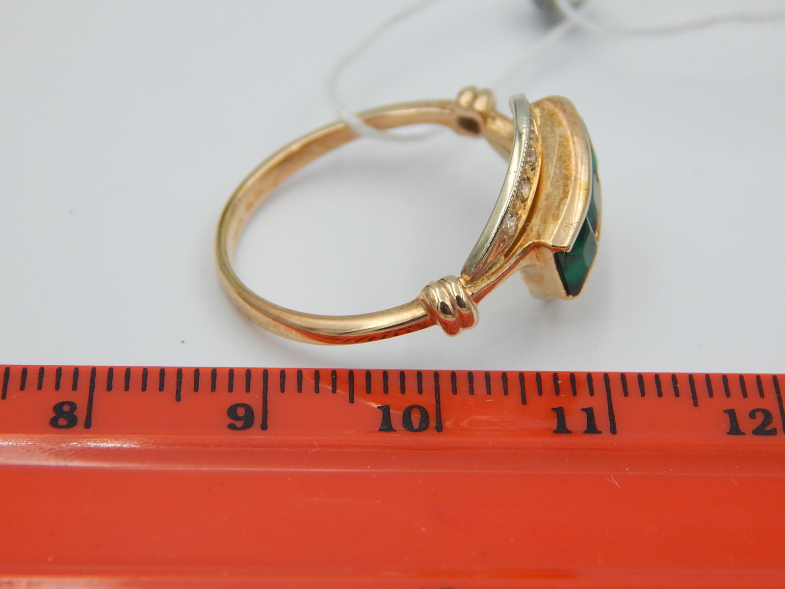 Кольцо из красного и белого золота с изумрудом и бриллиантом (-ми) (28660341) 7
