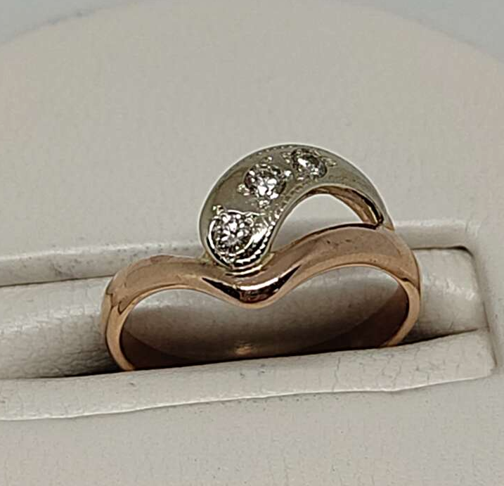 Кольцо из красного и белого золота с бриллиантом (-ми) (30800394) 0