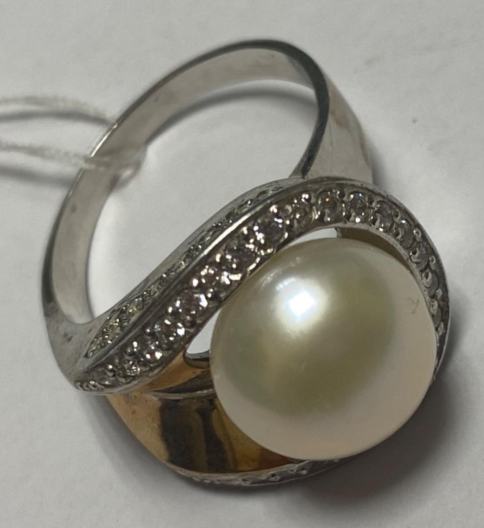 Срібна каблучка з перлами та цирконієм (33665624) 1