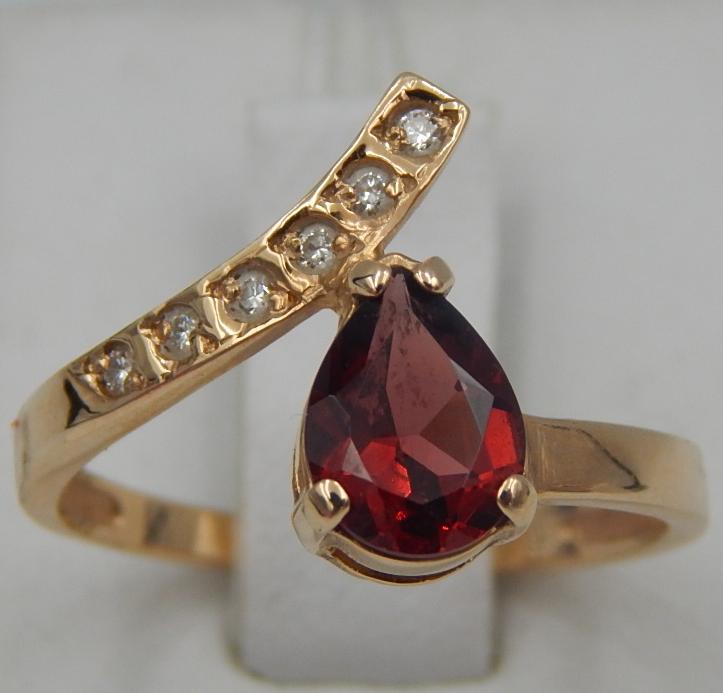 Кольцо из красного золота с гранатом и бриллиантом (-ми) (28237258)  0