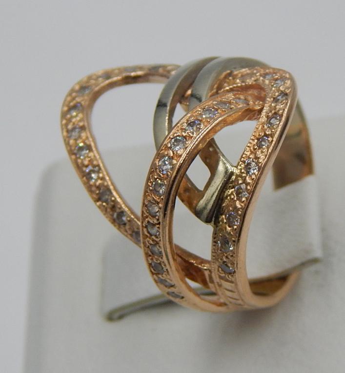 Кольцо из красного и белого золота с цирконием (32271694) 3