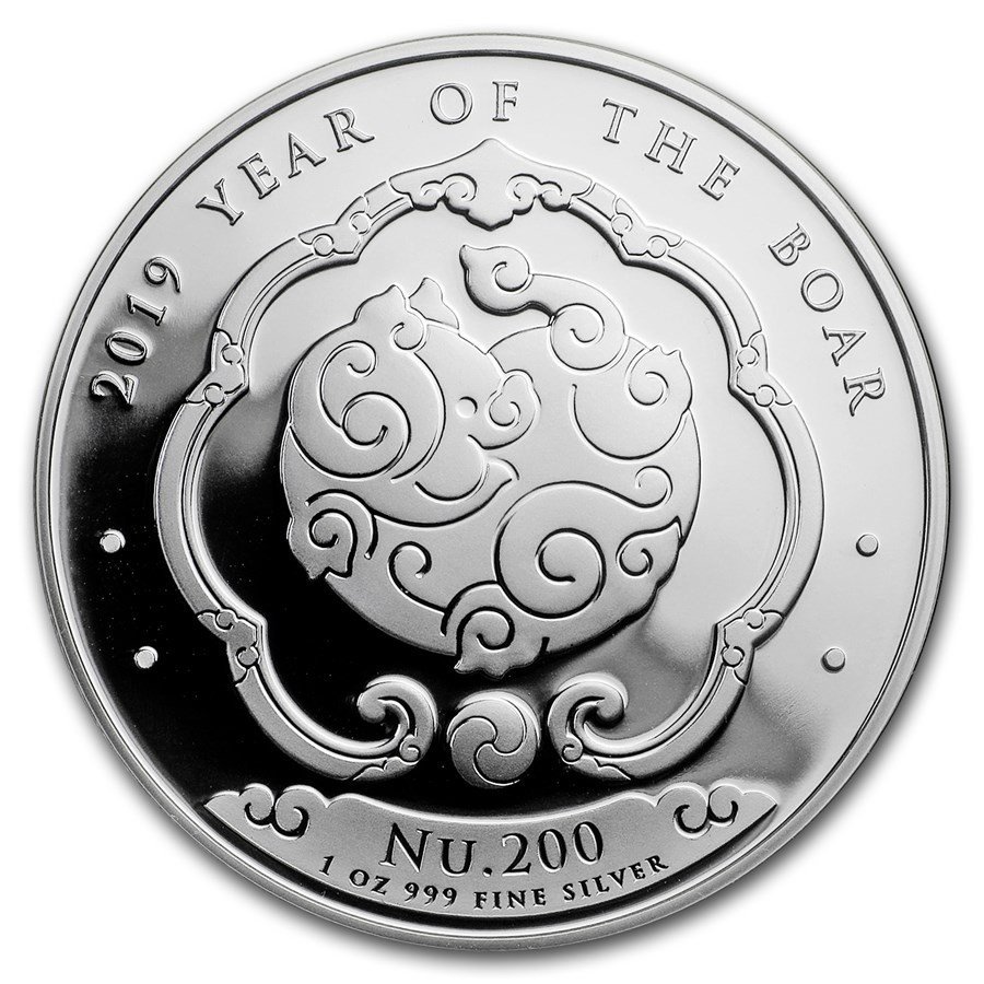Серебряная монета 1oz Год Кабана 200 нгултрумов 2019 Бутан (29127818) 0
