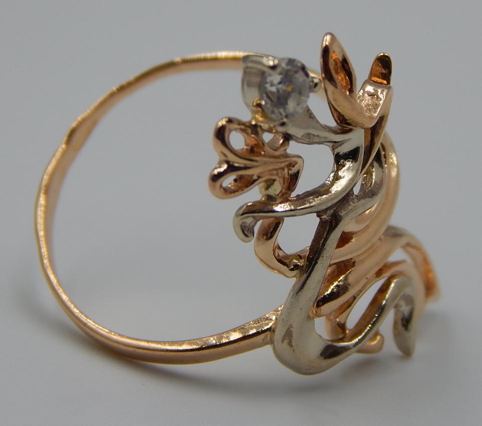 Кольцо из красного и белого золота с цирконием (32641039) 4