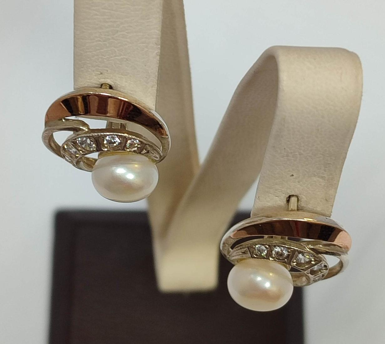 Срібні сережки з позолотою, перлами та цирконієм (33713814) 2