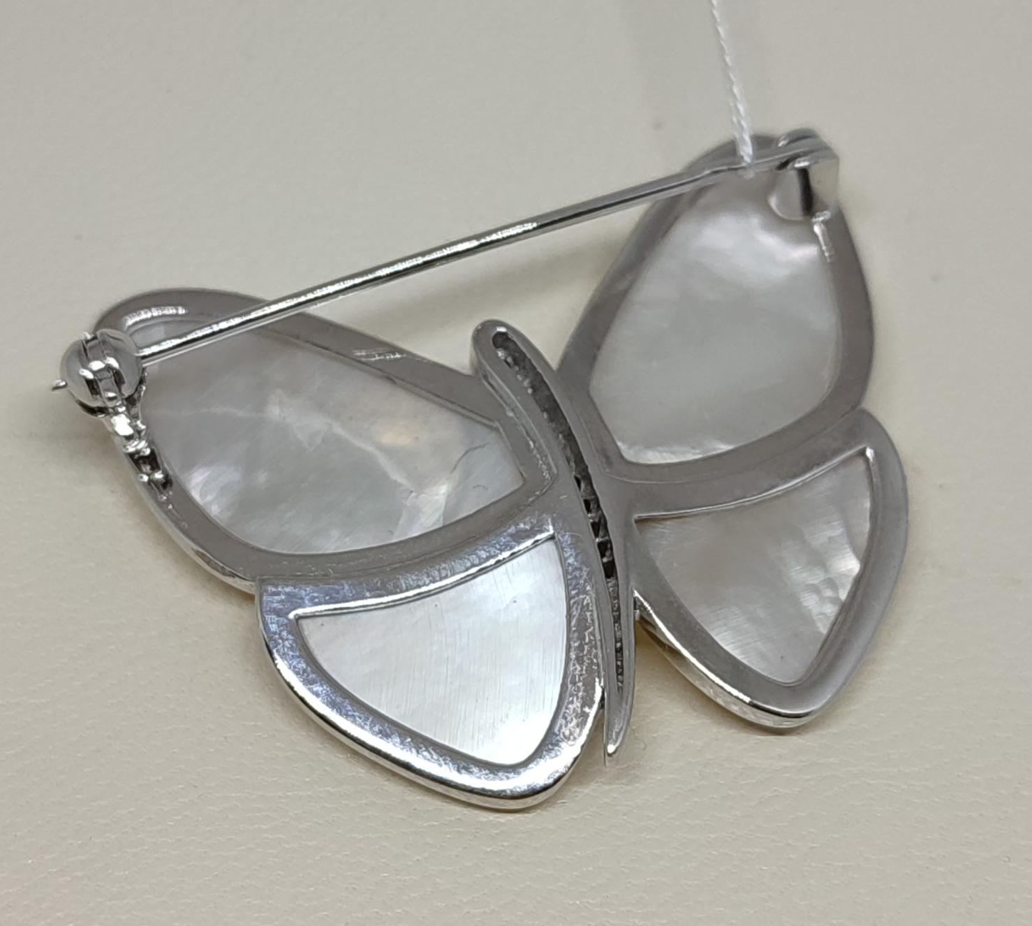 Срібна брошка з перламутром та цирконієм (30940425) 2