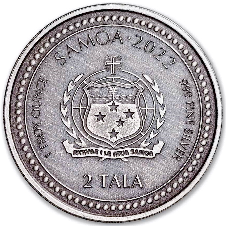 Серебряная монета 1oz Свет Христа 2 тала 2022 Самоа (Antique) (29360750) 7