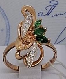 Кольцо из красного и белого золота с изумрудом и бриллиантом (-ми)  (32614805) 1