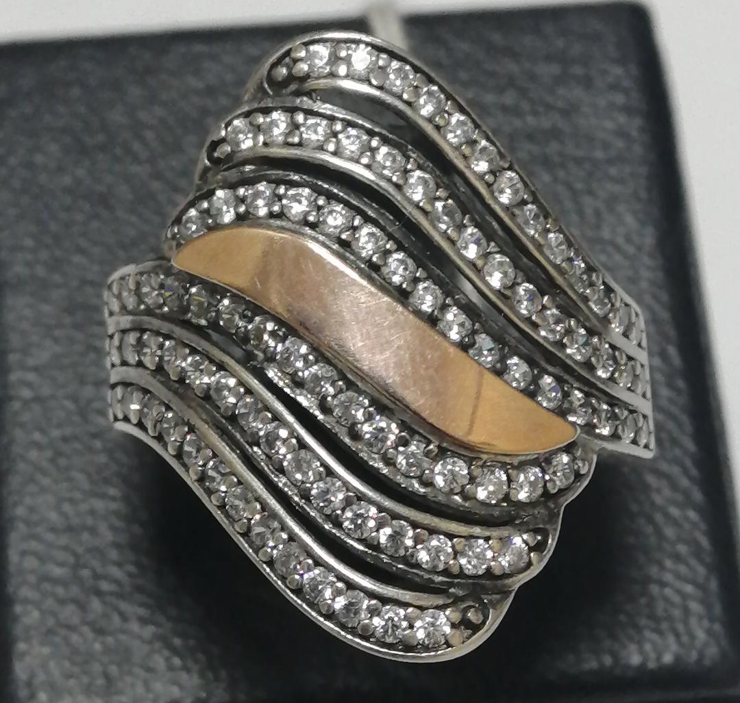 Серебряное кольцо с позолотой и цирконием (30517768) 0