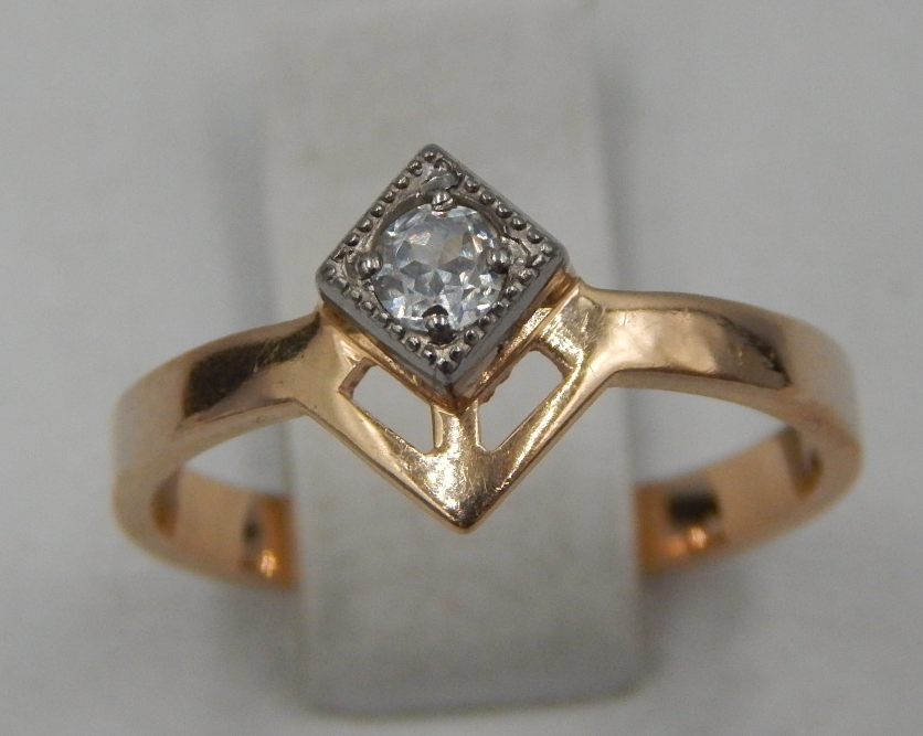 Кольцо из красного и белого золота с цирконием (30055890) 0