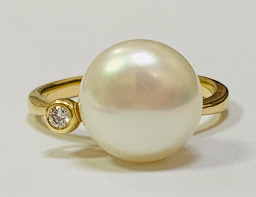 Каблучка з жовтого золота з перлами та діамантом (-ми) (33272358) 3