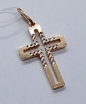 Підвіс-хрест із червоного золота з цирконієм (30793472) 0