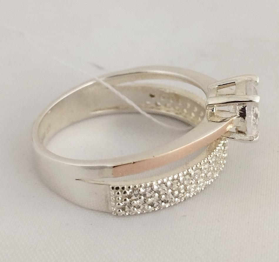 Серебряное кольцо с золотой вставкой и цирконием (33735628) 2