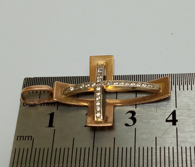Подвес-крест из красного и белого золота с цирконием (32728757) 2