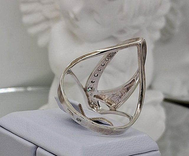 Серебряное кольцо с золотой вставкой и цирконием (32338290) 3