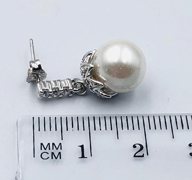 Серебряные серьги с жемчугом и цирконием (33720550) 2