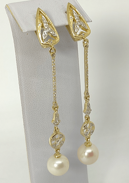 Сережки з жовтого та білого золота з перлами та цирконієм (33694250)  0