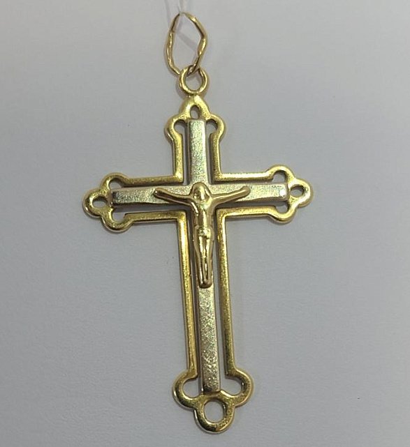Підвіс-хрест з жовтого та білого золота (33764631) 0
