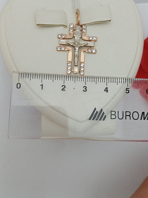 Підвіс-хрест з червоного та білого золота з цирконієм (33692126) 2