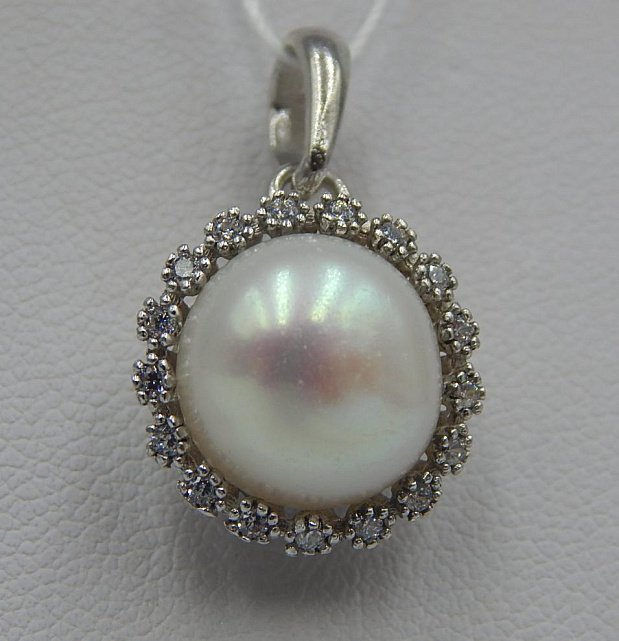 Срібний кулон з перлами та цирконієм (33592254) 0