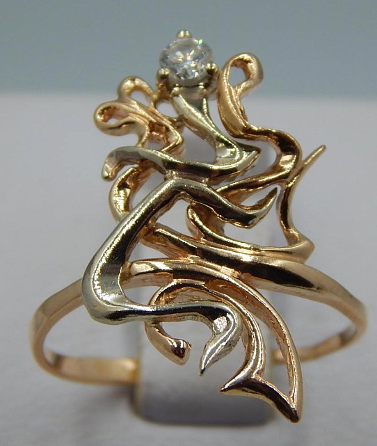 Кольцо из красного и белого золота с цирконием (32641039) 0