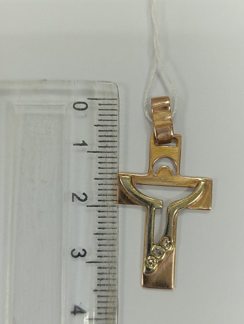 Подвес-крест из желтого и белого золота с бриллиантом (-ми) (33642976)  2