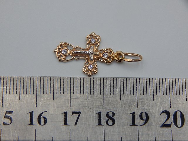 Подвес-крест из красного и белого золота с цирконием (33931304)  4