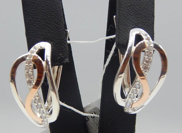 Серебряные серьги с позолотой и цирконием (32035238) 0