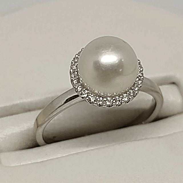 Кольцо из белого золота с жемчугом и бриллиантом (-ми) (32860003) 0