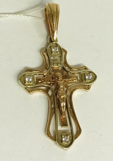 Подвес-крест из красного и белого золота с цирконием (29603604) 0