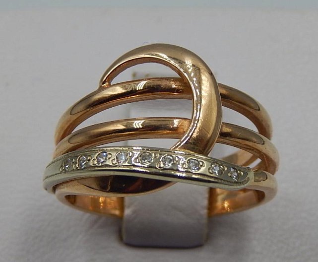 Кольцо из красного и белого золота с цирконием (32070629)  0