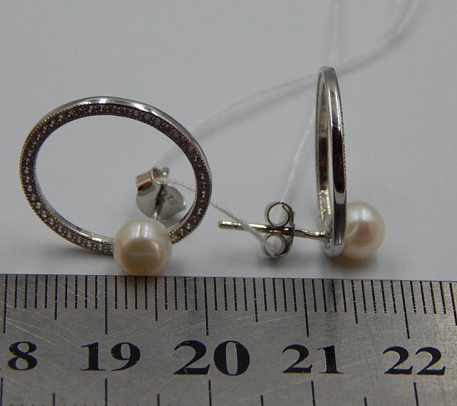 Серебряные серьги с жемчугом и цирконием (30535976) 1