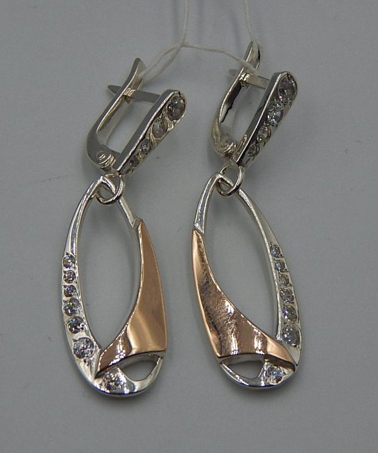 Серебряные серьги с позолотой и цирконием (32292930) 4